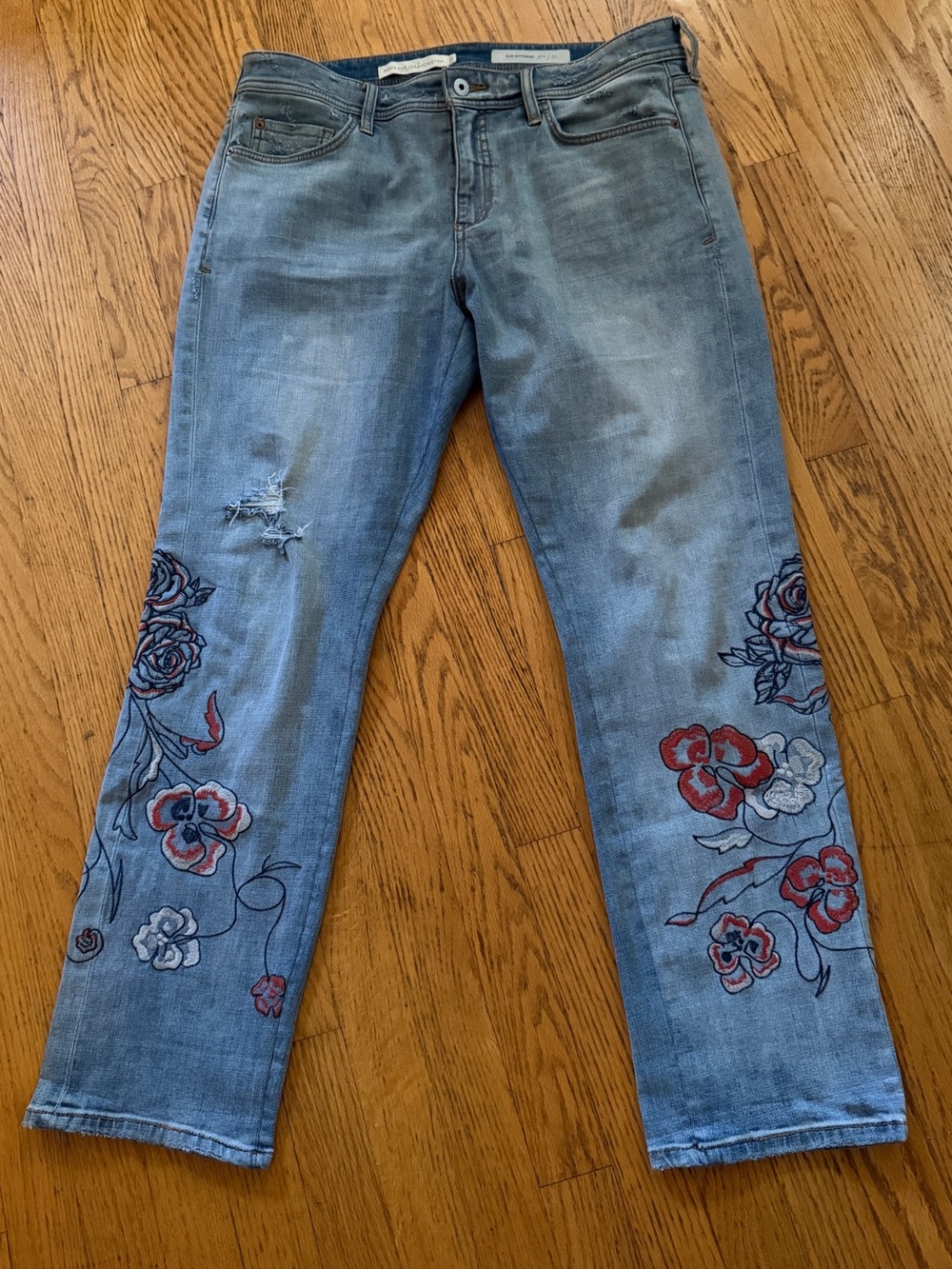 Pilcro + Letterpress Light Blue Women's Embroidered Floral Jeans
